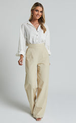 Amalie The Label - Charo Linen Look High Waisted Wide Leg Pants in Stone