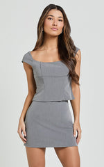 Pauline Mini Skirt - Tailored Column Mini Skirt in Grey