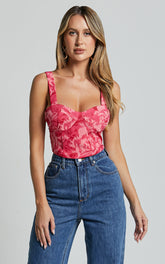Rafaelle Top - Bustier Crop Top in Pink Blur Floral