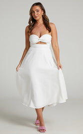 Avie Midi Dress - Twist Strapless Cocktail Dress in Off-white