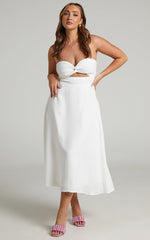Avie Midi Dress - Twist Strapless Cocktail Dress in Off-white