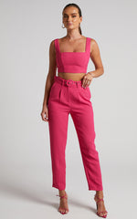 Reyna Two Piece Set - Crop Top and Tailored Pants Set in Pink