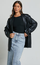 Samanfa Jacket - Faux Leather Jacket in Black