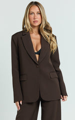 Selena Blazer - Oversized Single Breasted Blazer in Dark Chocolate