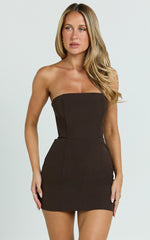 Selena Mini Dress - Strapless Fitted Dress in Dark Chocolate