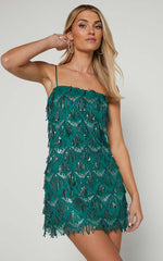 Shook Mini Dress - Cami Sequin Fringe Dress in Emerald Sequin