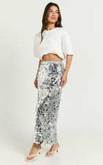 Sinclair Midi Skirt - Sequin Column Skirt in Silver
