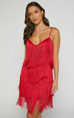 Siofra Mini Dress - Zig Zag Fringe Dress in Red