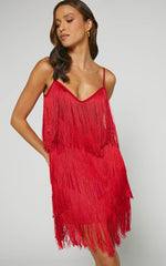 Siofra Mini Dress - Zig Zag Fringe Dress in Red