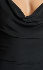 Stephie Maxi Dress - Cowl Neck Low Back Mesh Dress in Black