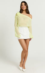 Terry Top - One Shoulder Rosette Detail Gathered Top in Citrus
