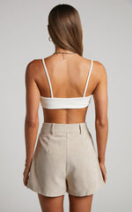 Tovil Shorts - High Waisted Corduroy Shorts in Sand