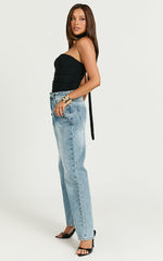 Vera Top - Strapless Mesh Top with Scarf in Black