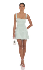 Jacquard Back Bow Bodycon Dress In Mint Green