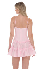 Gingham V-Neck Dress In Pink
