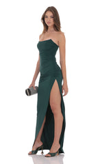 Corset Strapless Maxi Dress in Green