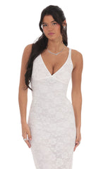 Lace Open Back Bodycon Maxi Dress in White