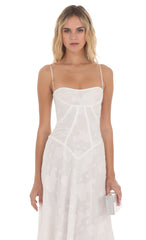 Textured Floral Maxi Dress in White