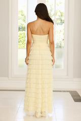 Lovers In Paris Strapless Tulle Maxi Dress Yellow
