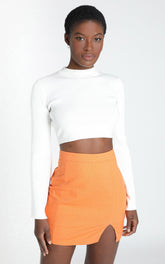 International Babe Mini Skirt in Tangerine Linen Look