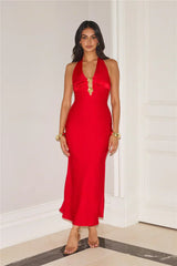 Gold Romance Halter Satin Maxi Dress