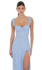 Lace Ruffle Strap Maxi Dress in Light Blue