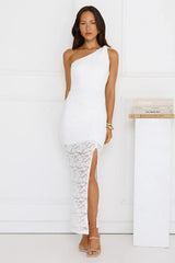 Champagne Crush One Shoulder Lace Maxi Dress White