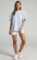 Prizza Top - Longline Boyfriend Tee Top in Washed Blue