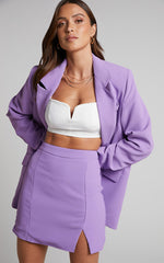 Evelenna Mini Skirt - High Waisted Split Skirt in Purple