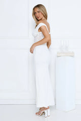 Ivory Veil Off Shoulder Lace Maxi Dress White