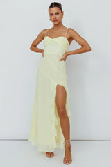 Jayna Ruffle Trim Split Dress Yellow