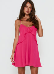 Big Picture Chiffon Babydoll Frill Mini Dress Fuschia