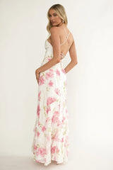 Charlisa Strappy Back Ruffle Maxi Dress Flowers White