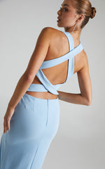 Anjie Midi Dress - Plunge Neck Cross Back Cut Out Dress in Cornflower Blue