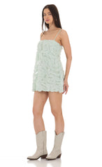 Ruffle Shift Dress in Seafoam Green
