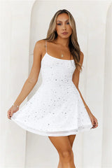 Extra Diamonds Mesh Mini Dress White