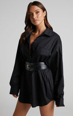 Janaya Mini Dress - Long Sleeve Shirt Dress in Black