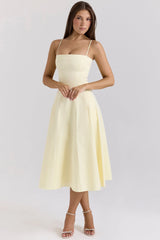 Lemon Stretch Cotton A-Line Midi Sundress