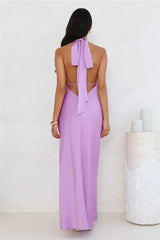 Delicate Dazzle Halter Satin Maxi Dress