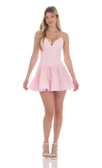 Gingham V-Neck Dress In Pink