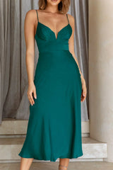 Lake Como Fitted Bodice Cami Strap Midi Dress Forest Green