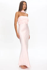 Damsel Reverse Halter Frill Trim Maxi Dress Blush