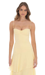 Long Ruffle Maxi Dress In Yellow
