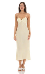 Lace Trim Front Tie Midi Dress in Yellow