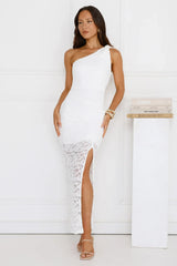 Champagne Crush One Shoulder Lace Maxi Dress White