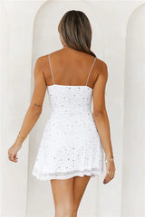 Extra Diamonds Mesh Mini Dress White