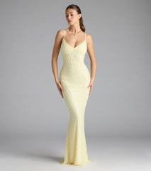 Kaylie V-Neck Bodycon Sequin Bead Formal Dress