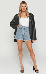 Amber Shorts - Recycled Cotton Denim Shorts with Paper Bag Waist in Light Blue Wash