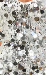 Amore Mini Dress - Sequin V Neck Slip Dress in Silver