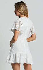 Andi Mini Dress - V Neck Short Sleeve Wrap Dress in White